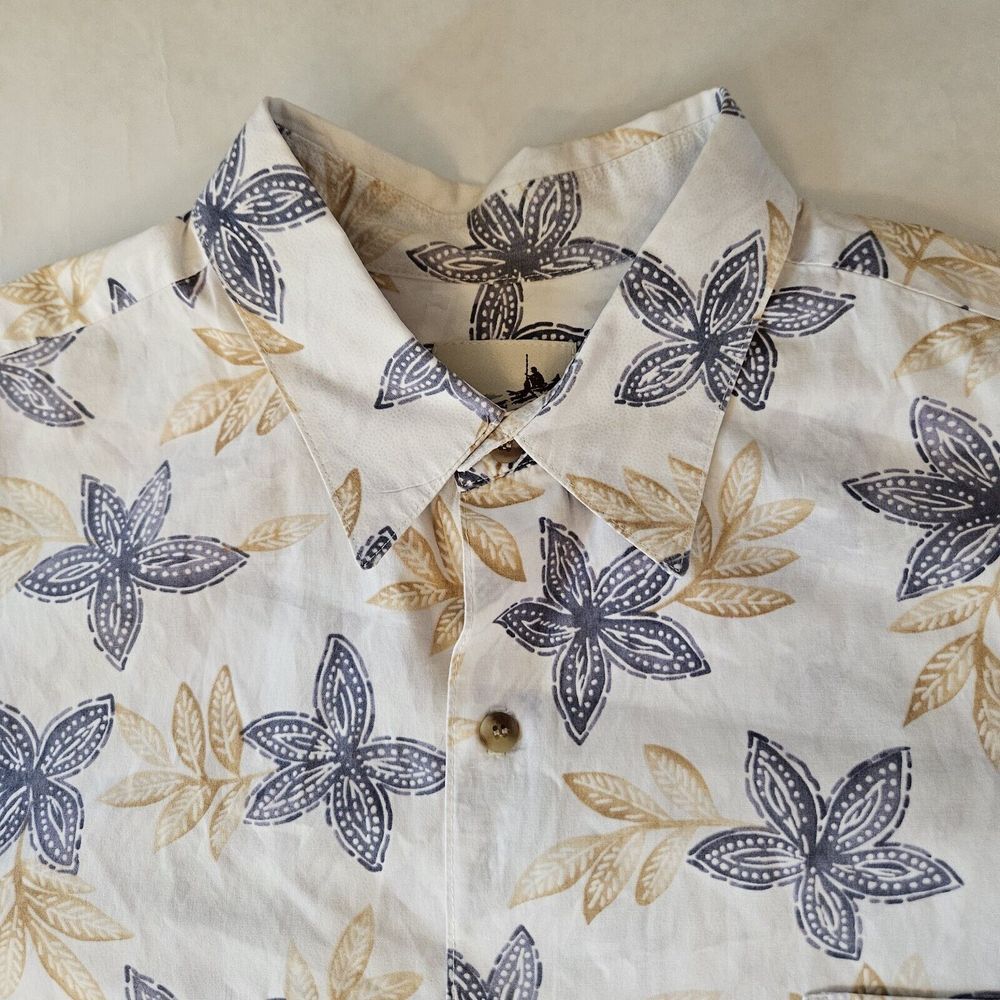 Kahala 1936 Hawaiian Shirt Mens 2XB Cream Aloha All Over Floral Button Down Polo